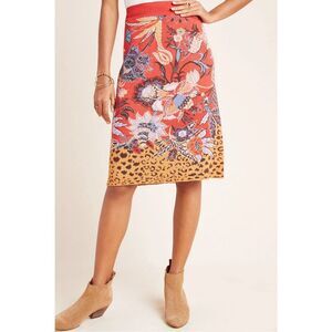 Anthro Maeve Delphinia Knit Pencil Skirt XL Red Motif Multicolor Animal Floral